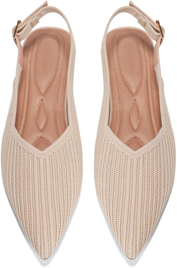 Women's Pointed Toe Knit Ballet Flats with Adjustable Ankle Strap \u2013 Arch Support, Cushioned ... | Amazon (US)