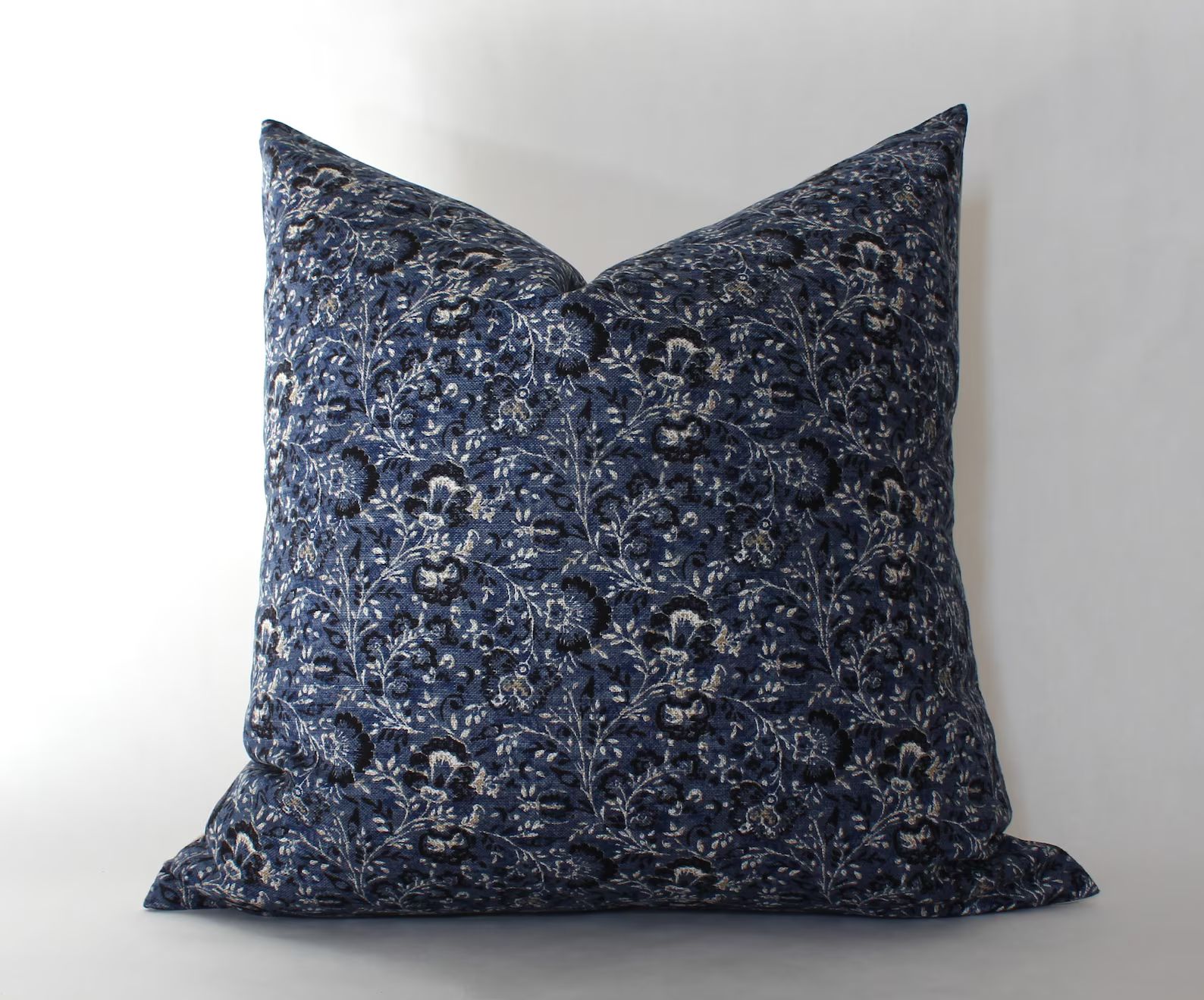 Dark Blue Floral Pillow, Deep Blue Floral Throw Pillow, Blue Print Pillow Covers, Blue and Navy C... | Etsy (US)