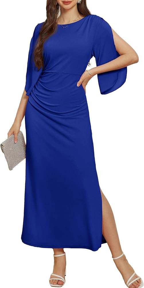 GRACE KARIN Women Elegant Formal Wedding Guest Dress Side Slit Ruched Bodycon Cocktail Party Maxi... | Amazon (US)