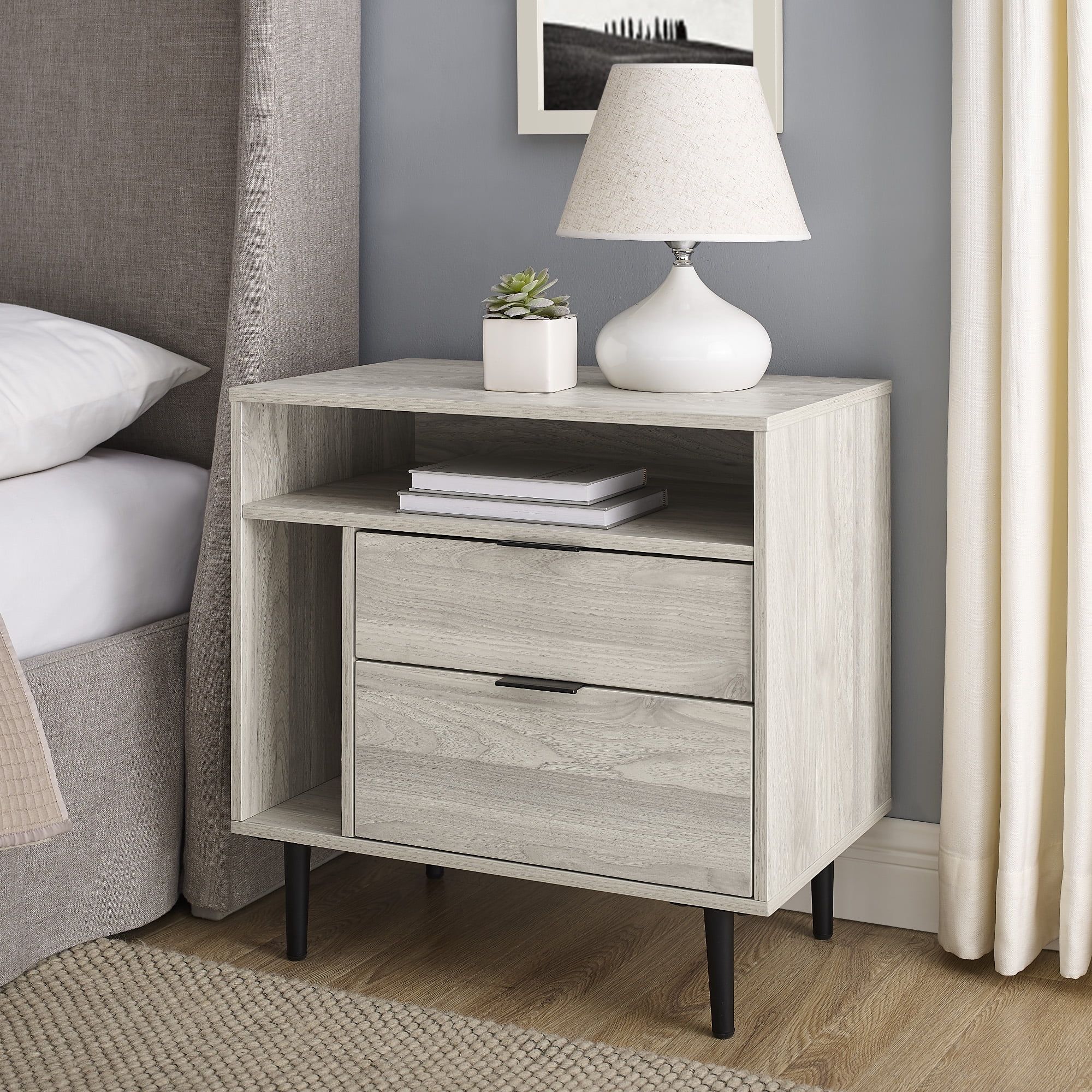 Manor Park Modern Nightstand with Drawers and Shelves, Birch | Walmart (US)