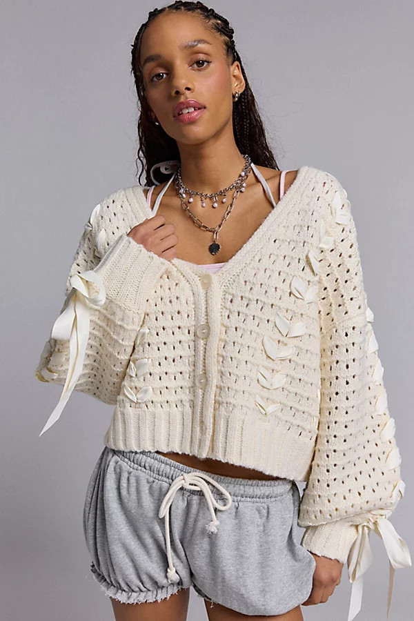 For Love & Lemons Laurell Oversized Cardigan in White, Women's at Urban Outfitters | Urban Outfitters (US and RoW)