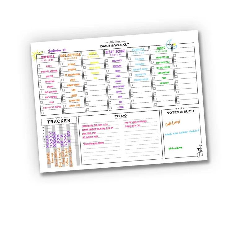 Time Block Schedule, Daily or Weekly Productivity Calendar - Diet & Exercise Planner, Home School... | Walmart (US)