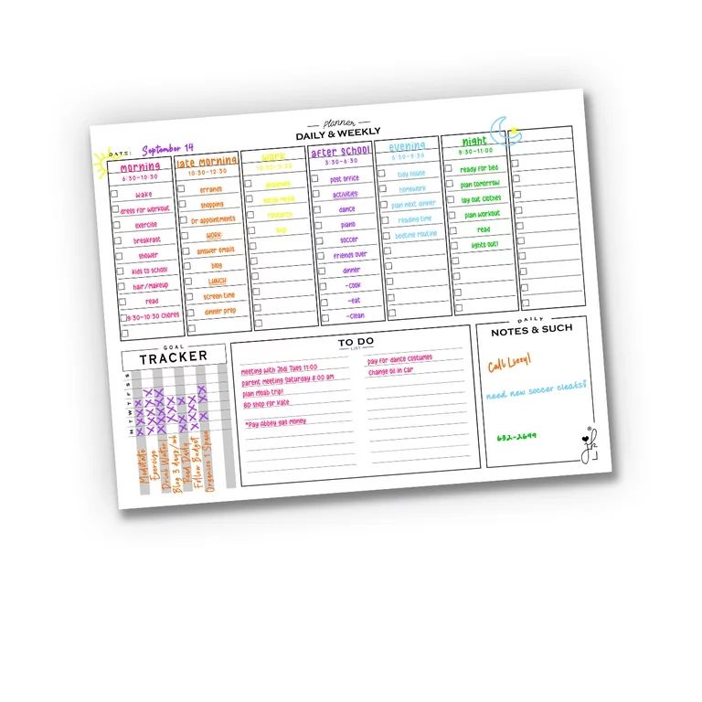 Time Block Schedule, Daily or Weekly Productivity Calendar - Diet & Exercise Planner, Home School... | Walmart (US)