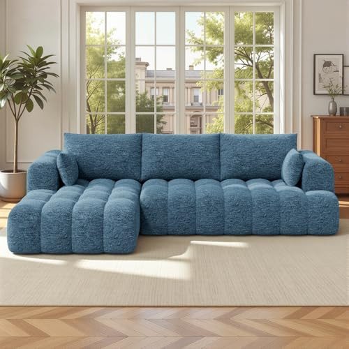 108” Boneless Couch, Cloud Couch with L-Shape Chaise, Modular Sectional Sofa with Oversized Deep Seat,Couch for Living Room Bedroom,No Assembly Required,Blue | Amazon (US)