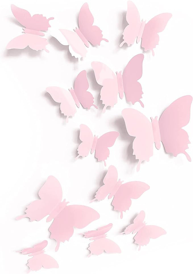 Cute Pink Butterfly Wall Decor 24 pcs, Girls Room Wall Decals, Danish Pastel Aesthetic Butterflie... | Amazon (US)