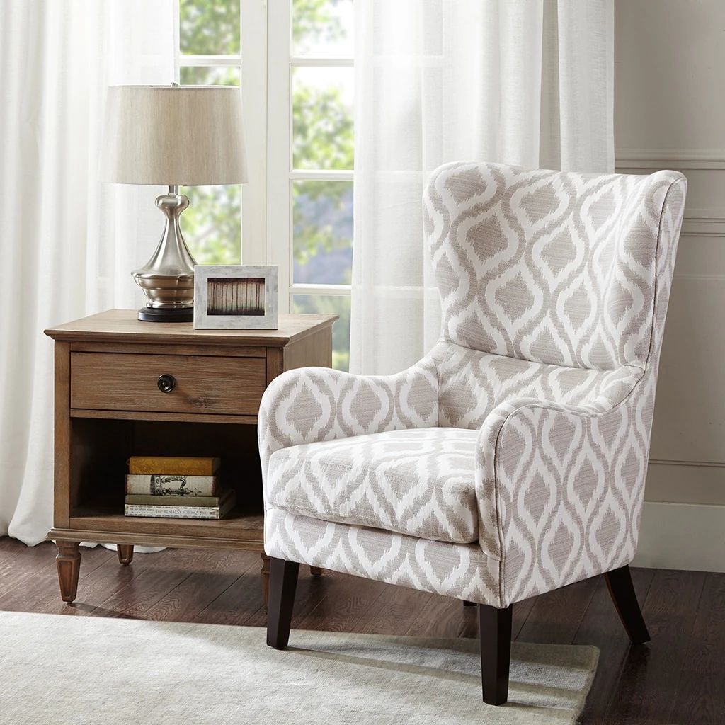 Madison Park Leda Grey/White Swoop Wing Chair | Bed Bath & Beyond