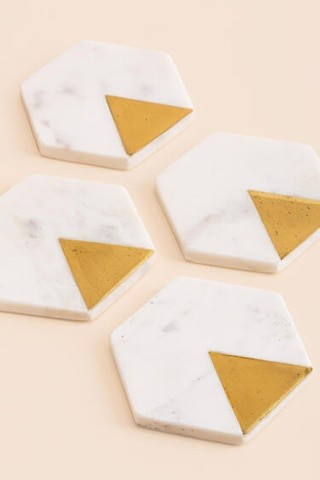 Marble & Gold Hexagon Coaster Set - francesca's | Francesca's