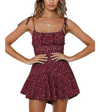 Jeanewpole1 Women's Boho Floral Wide Leg Short Romper Spaghetti Strap Smocked Jumpsuit | Amazon (US)