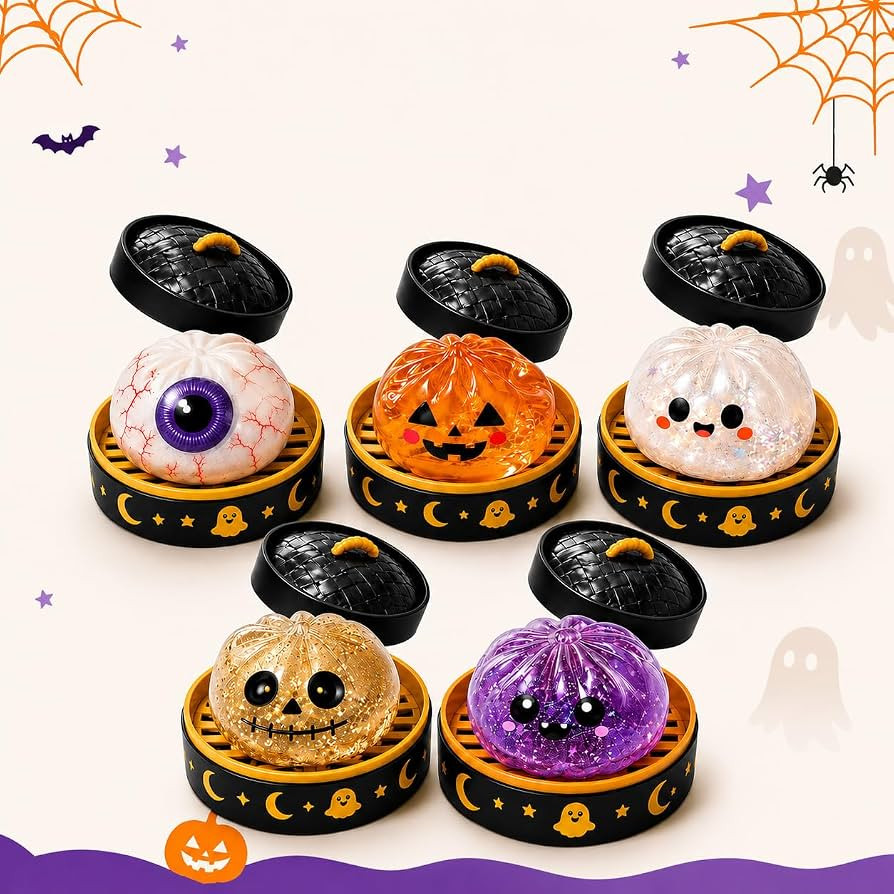 5 Pack Halloween Spooky Glitter Dumpling Squishie-s Toys, Dumplings Stress Balls for Adults Fidge... | Amazon (US)
