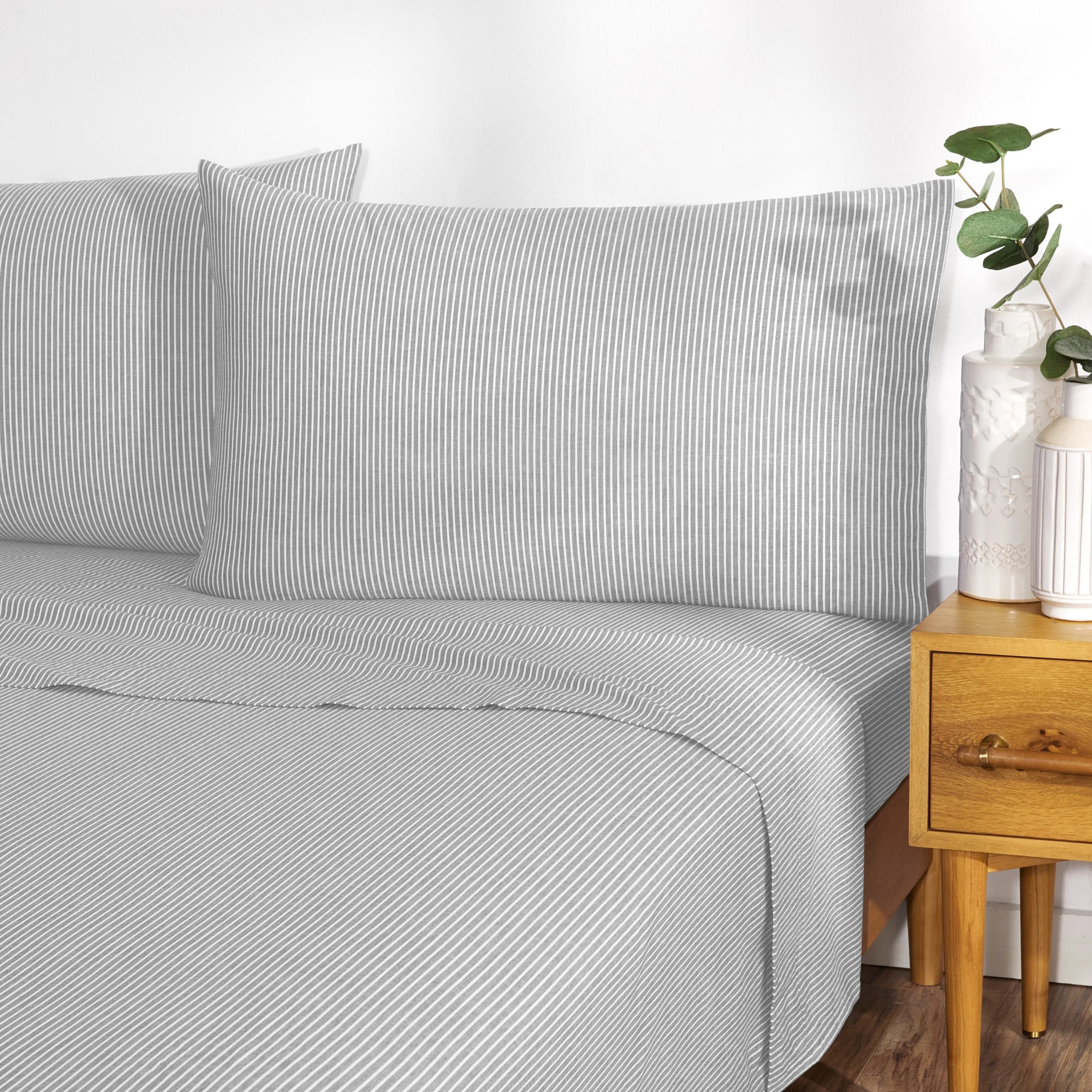 Gap Home Yarn Dyed Organic Cotton Chambray Stripe Bed Sheet Set, Deep Pocket, T, Gray, 3PC - Walm... | Walmart (US)