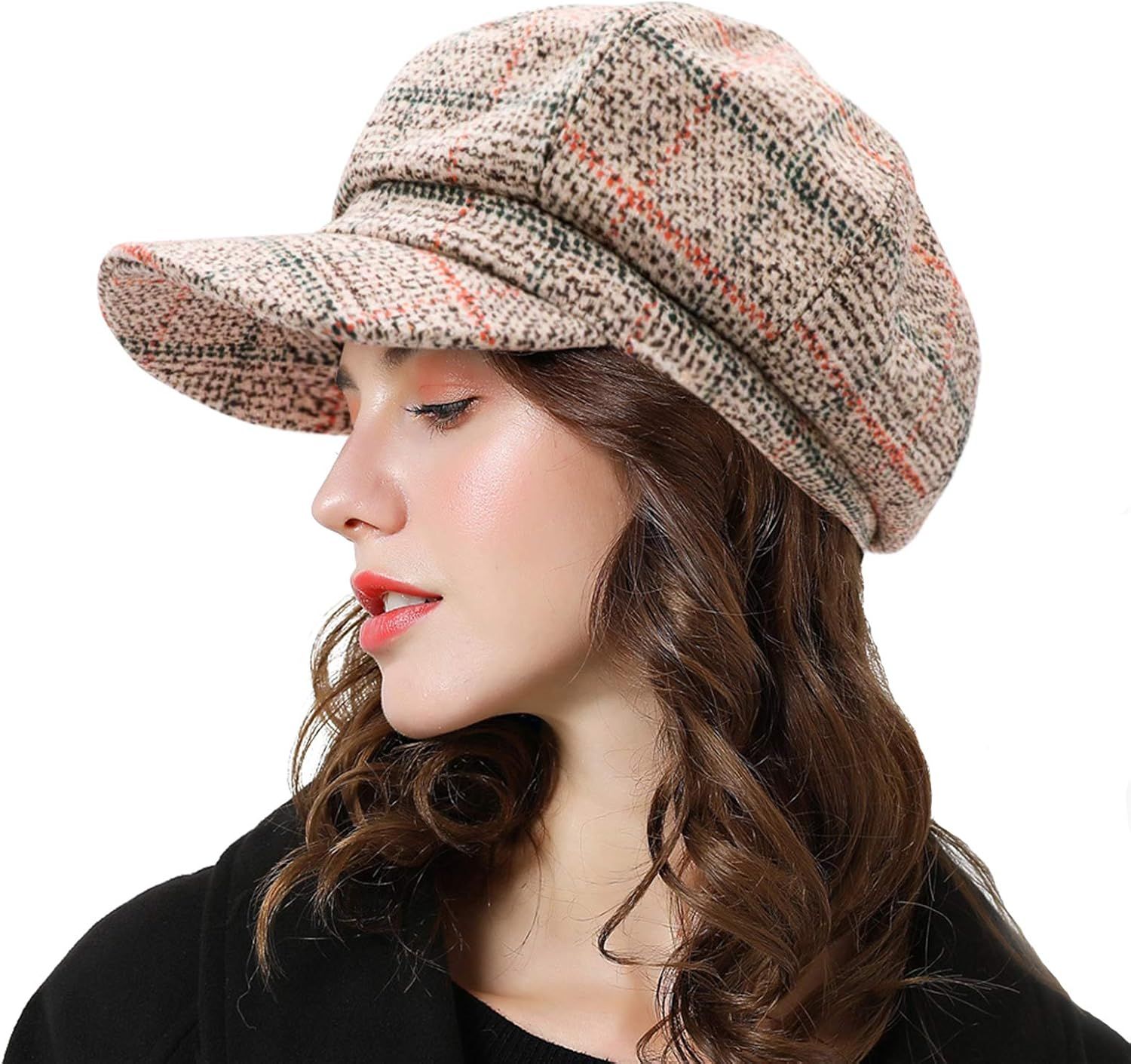 Womens Newsboy Cap Wool Visor Cabbie Fiddler Winter Spring Octagonal Paperboy Hat Girls Gift | Amazon (US)