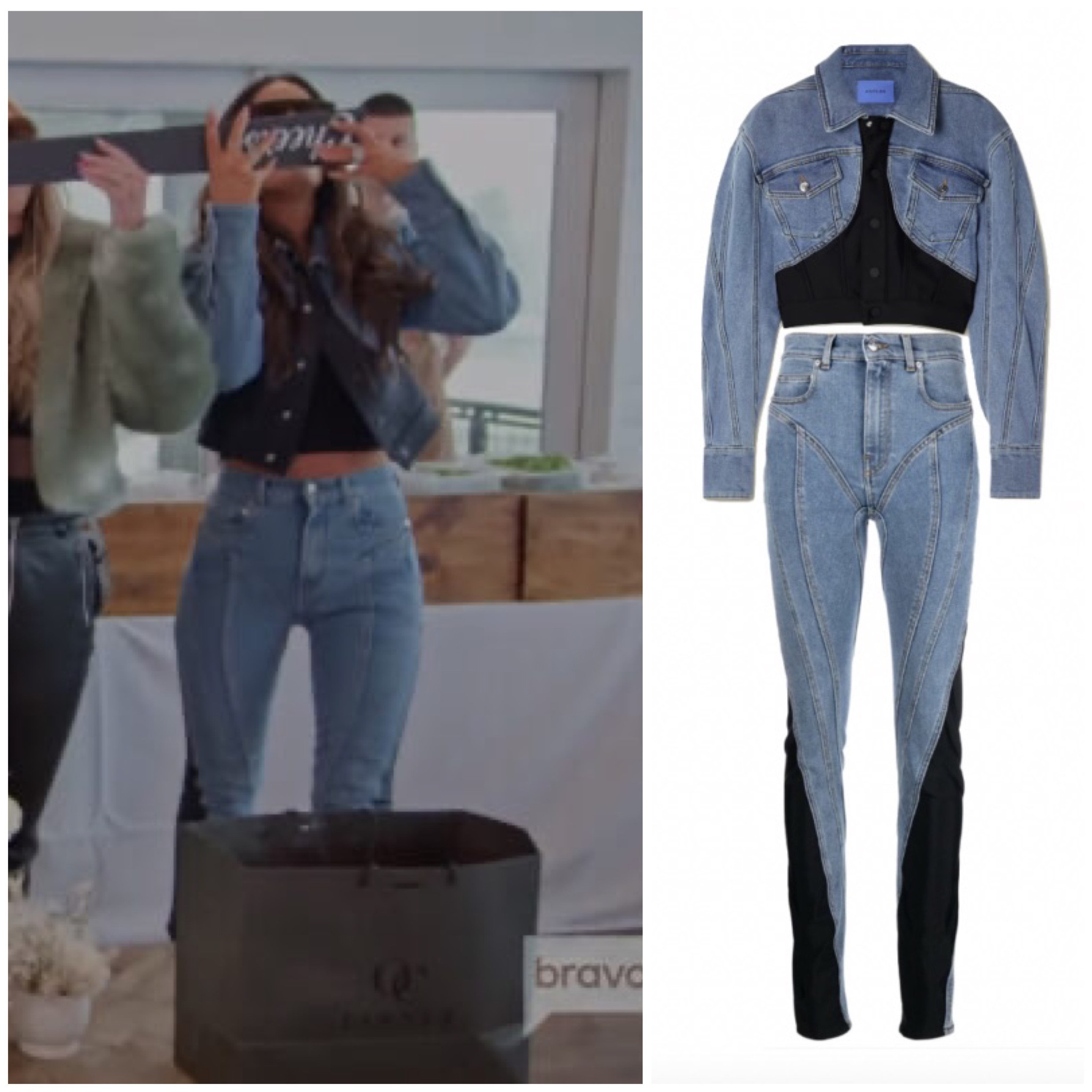 Lisa Barlow’s Black Paneled Denim Jacket and Jeans 