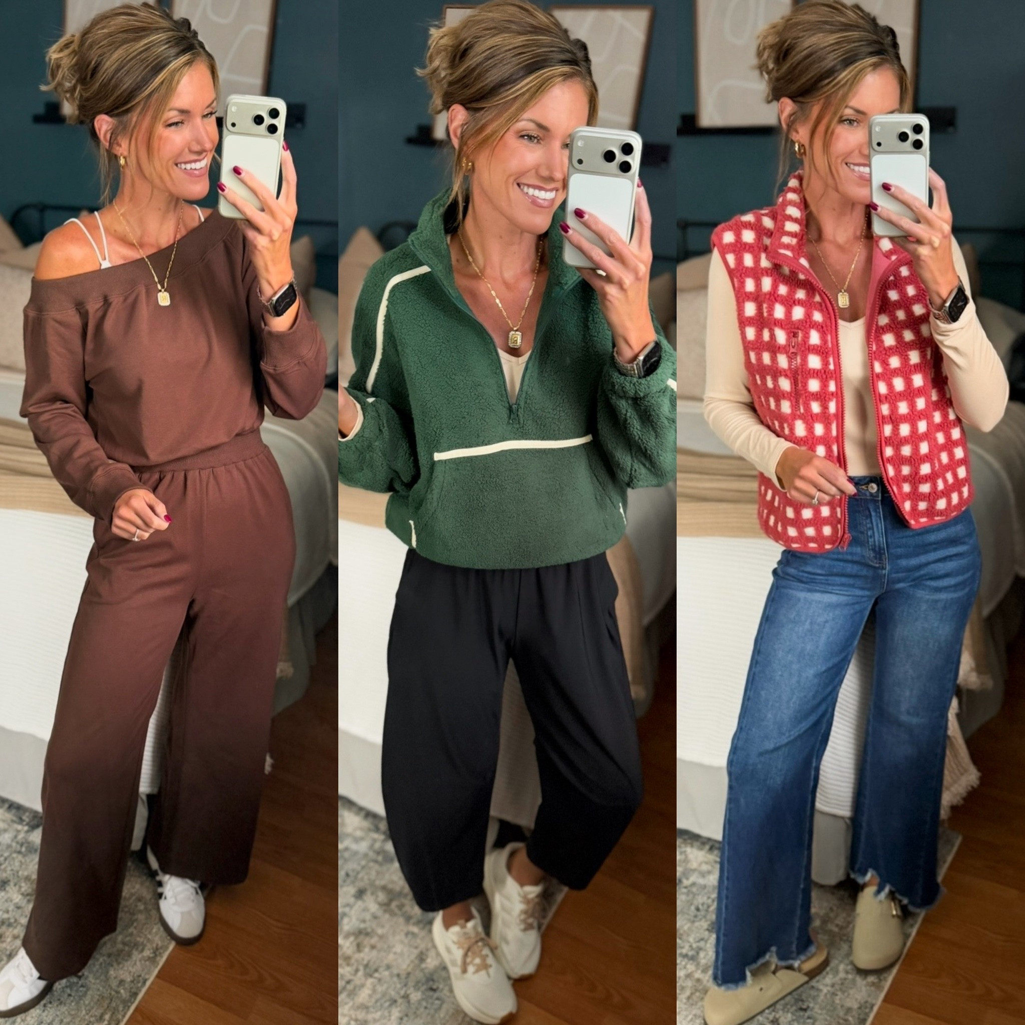 Sideline outfit ideas. 🏈 
Jumpsuit/ medium (size up if between)
Fleece/ small
Pants/ small (size down if between)
Jeans/ 6
Vest/ medium
Adidas I sized down a half size

#LTKSeasonal #LTKOver40 #LTKmomlife