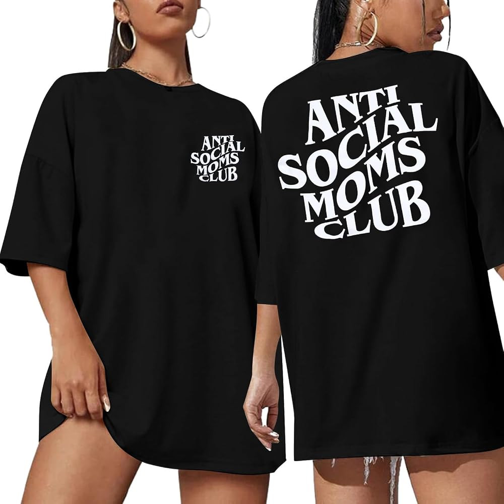 Anti Social Mom Club Shirt Oversized Mama Shirts Funny Mom Life Graphic Tee Casual Short Sleeve T... | Amazon (US)