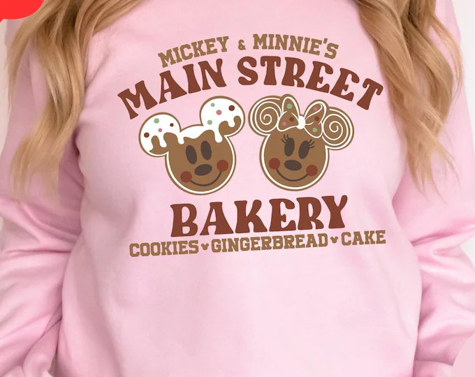 Mickey and Minnie Main Street Bakery Sweatshirt, Disney Christmas Gingerbread Shirt, Disney Chris... | Etsy (US)