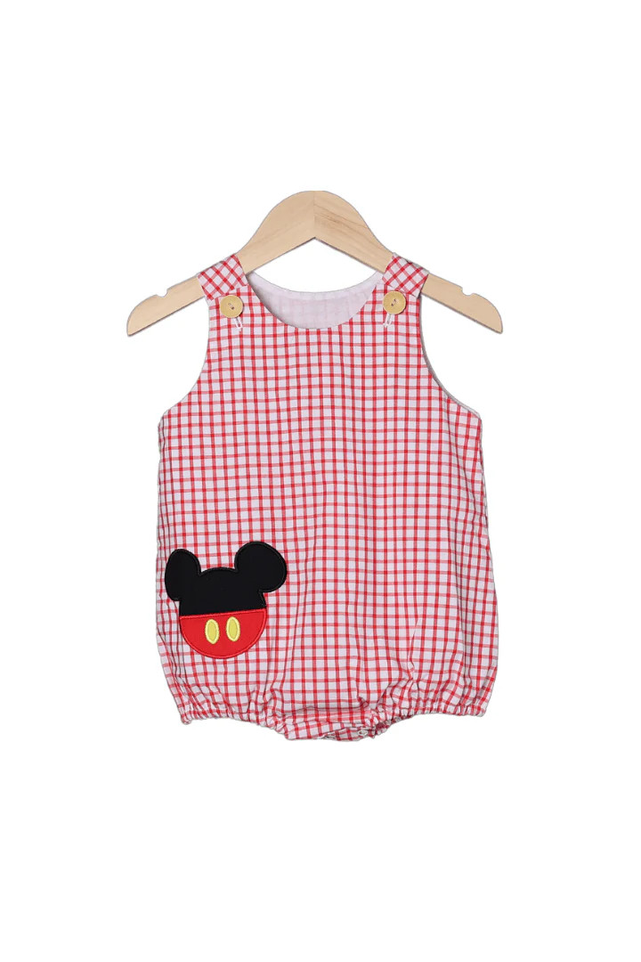 Applique Mouse Red Windowpane Bubble | The Smocked Flamingo
