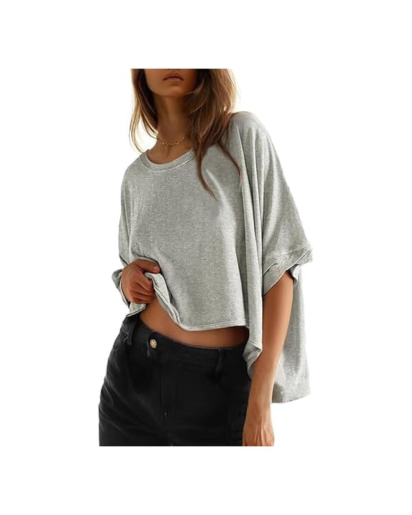 Dokotoo Summer Shirts 2025 Womens Solid T Shirts for Women Loose Oversized Tops Basic Tee | Amazon (US)