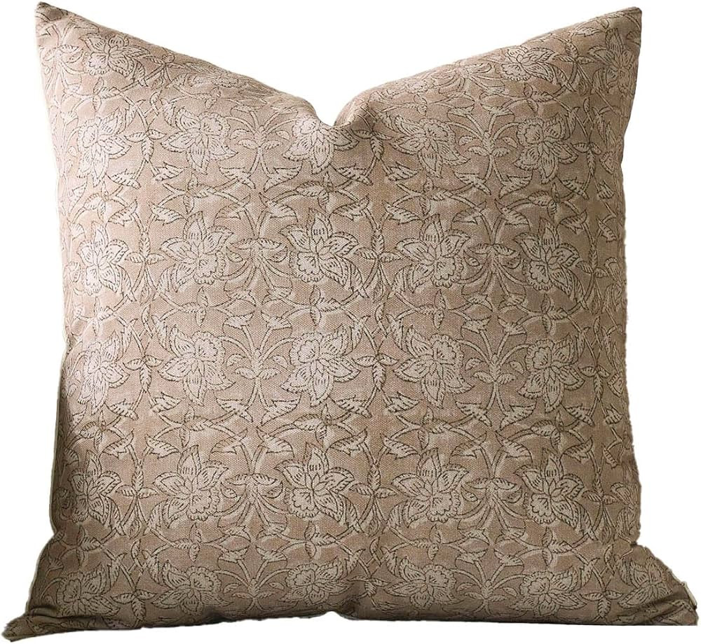 DOMVITUS Floral Pillow Covers 20x20 Throw Pillow Covers Block Print Vintage Decorative Neutral Pi... | Amazon (US)