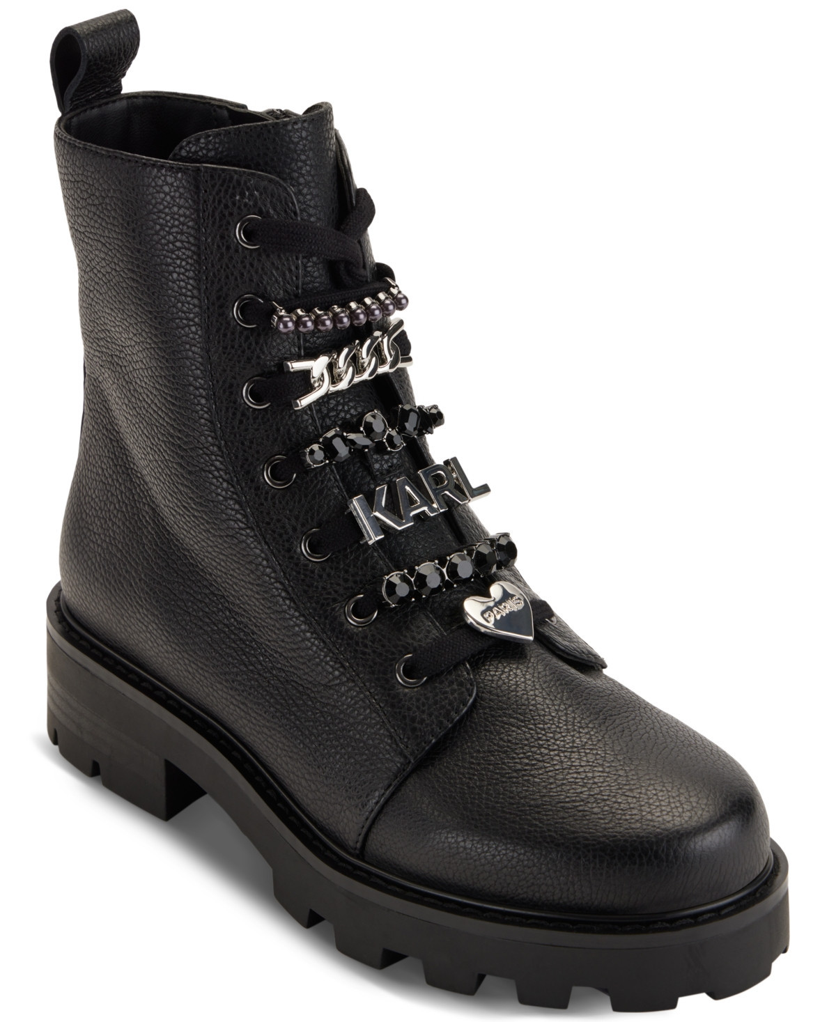 Karl Lagerfeld Paris Women's Mela Embellished Combat Booties - Black | Macy's