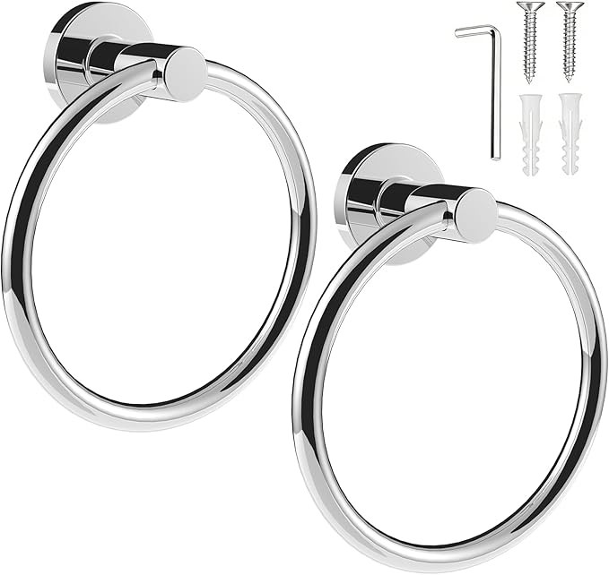 Towel Holder for Bathroom Wall Chrome Towel Ring, 2 Packs | Amazon (US)