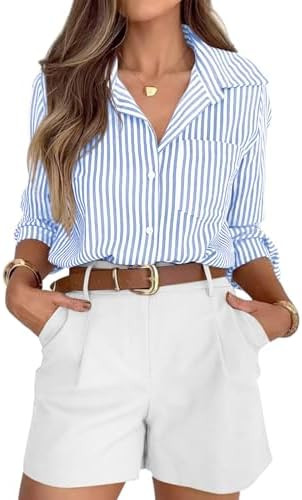 siliteelon Striped Button Down Shirts for Women Dress Shirts Long Sleeve Casual Collared Office W... | Amazon (US)
