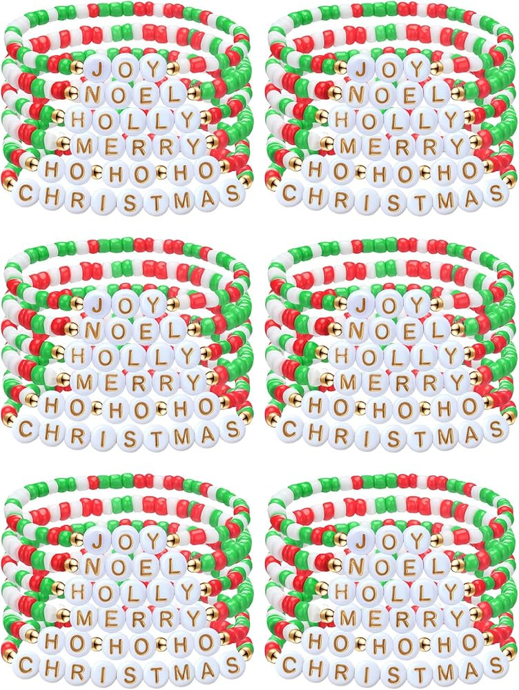 Christmas Polymer Clay Beaded Bracelets Joy Noel Merry Holly Hohoho Bracelets for Holiday Party F... | Amazon (US)