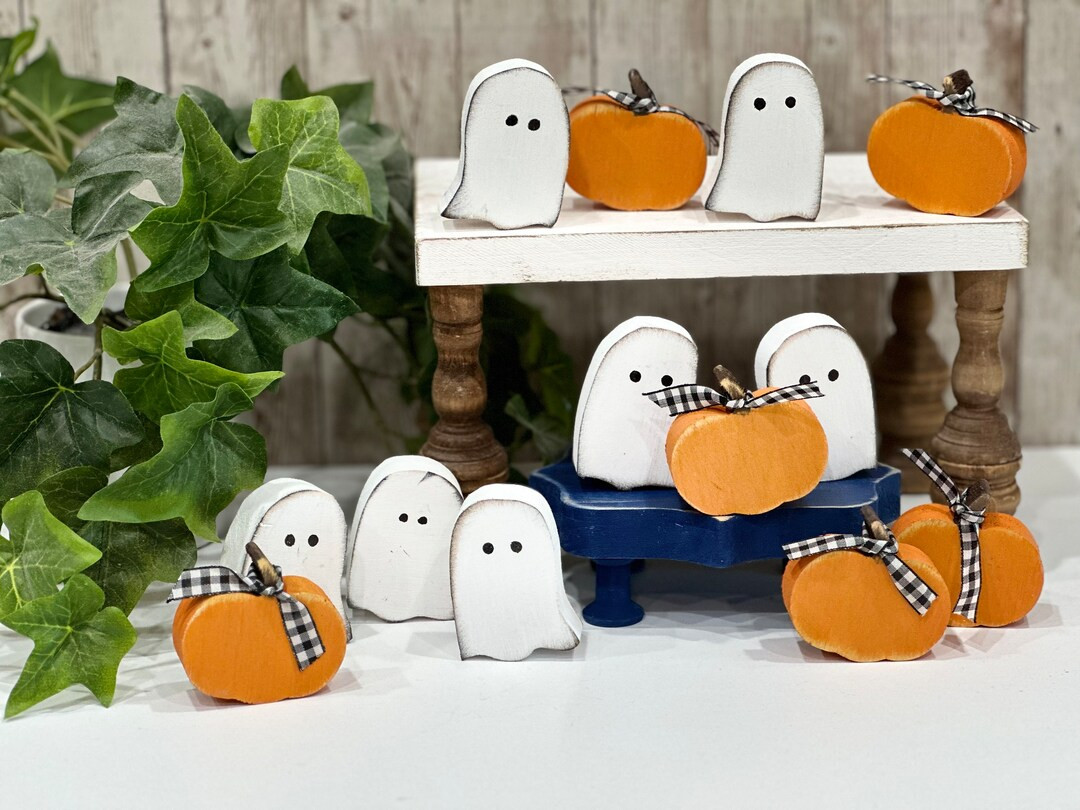 Handcrafted Whimsical Halloween Ghost Trio Decorations, Mini Wooden Halloween Pumpkins for Fall D... | Etsy (US)