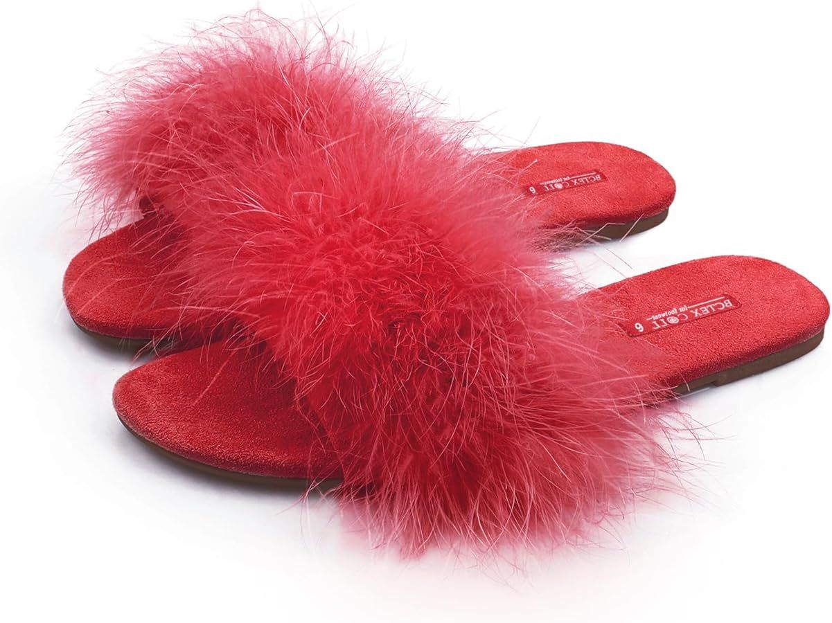 BCTEX COLL Women's Fluffy Pom Pom Feather Slipper Memory Foam Cozy Slippers House Bedroom Fuzzy S... | Amazon (US)