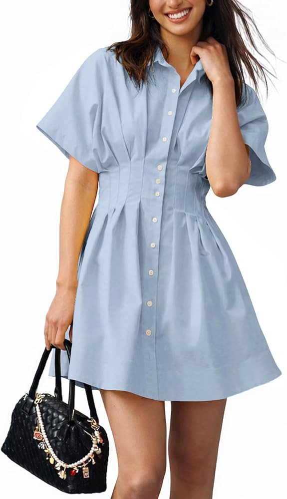 Shy Velvet Women\u2019s Mini Shirt Dress Casual Button Down Short Sleeve Collared Summer Dresses | Amazon (US)