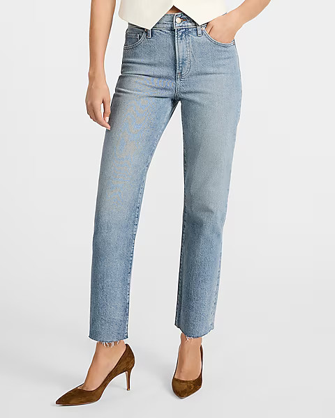 High Waisted Light Wash Straight Ankle Jeans | Express