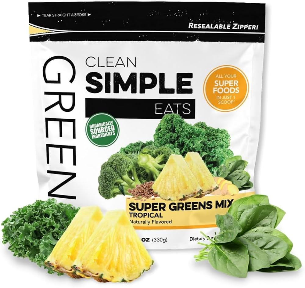 Clean Simple Eats Tropical Greens Powder Mix, Greens Superfood Powder Smoothie & Juice Mix, Glute... | Amazon (US)