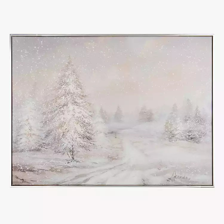 New! Snowy Forest Road Framed Canvas Art Print | Kirklands