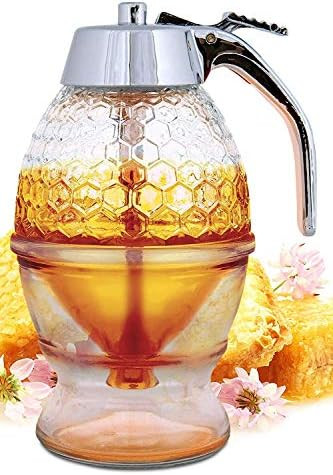 Hunnibi Honey Dispenser No Drip Glass - Maple Syrup Dispenser Glass - Beautiful Honey Comb Shaped... | Amazon (US)