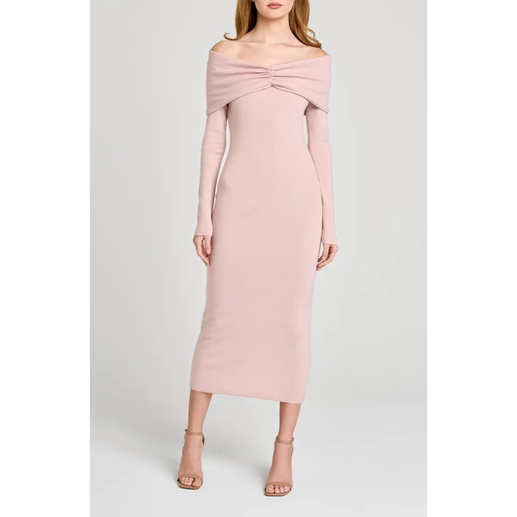 WAYF Alice Off the Shoulder Long Sleeve Knit Dress in Blush at Nordstrom, Size X-Small | Nordstrom