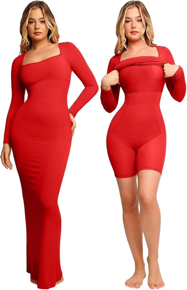 Popilush Shaper Dress Bodycon Maxi/Mini Built in Shapewear Bra 8 in 1 Women Lounge Long Sleeve Dr... | Amazon (US)