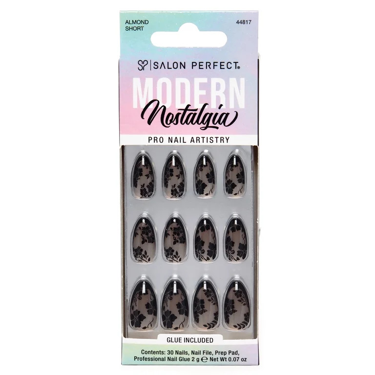 Salon Perfect Artificial Fake Press On Nails, 510 Modern Nostalgia, Black French, Short Almond, F... | Walmart (US)