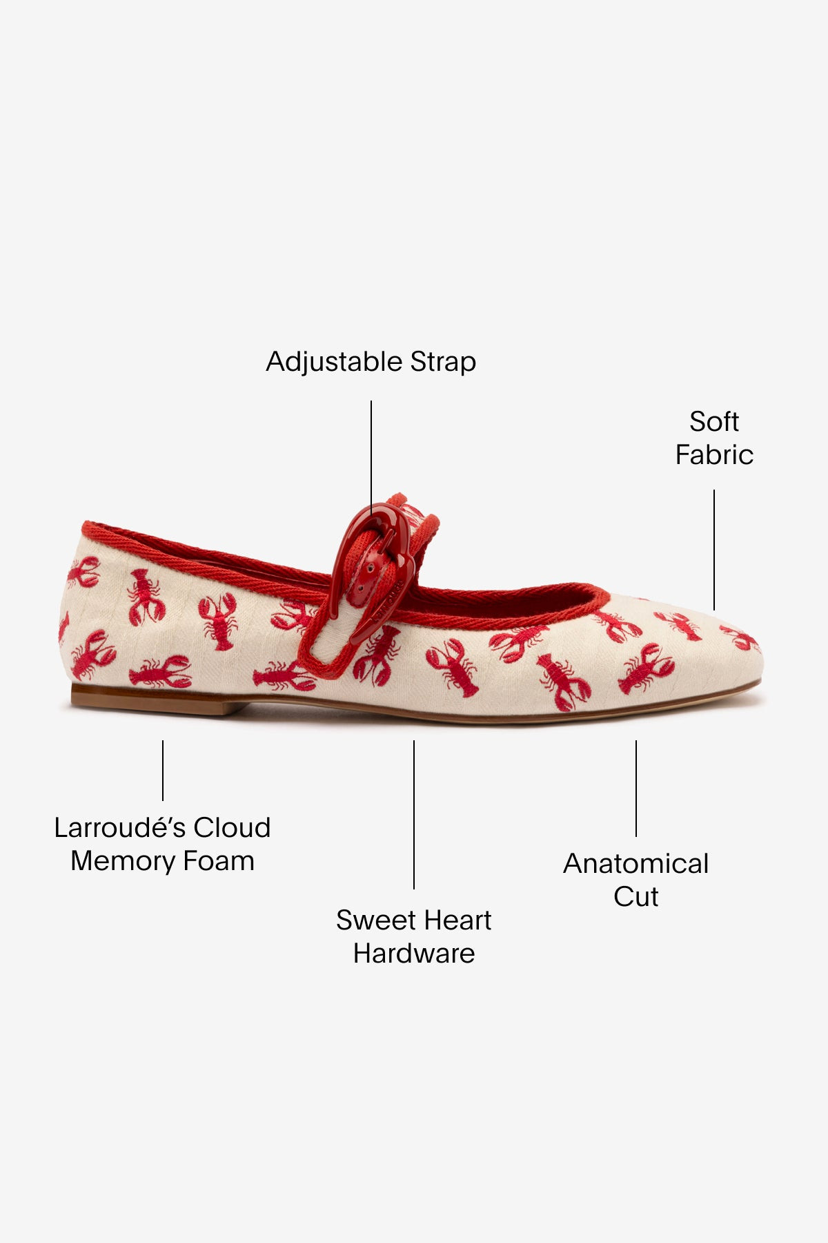 Verona Ballet Flat In White Striped Fabric and Lobster Embroidery | Larroude