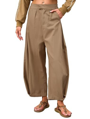 Eutten Wide Leg Barrel Jeans for Women Baggy Mid Rise Horseshoe Denim Pants Loose Fit Boyfriend Ankle Jeans with Pockets Khaki | Amazon (US)