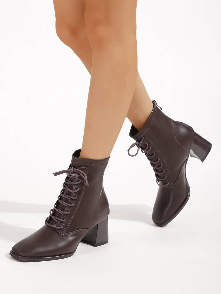 Zip Back Lace-up Front Chunky Heeled Classic Boots | SHEIN