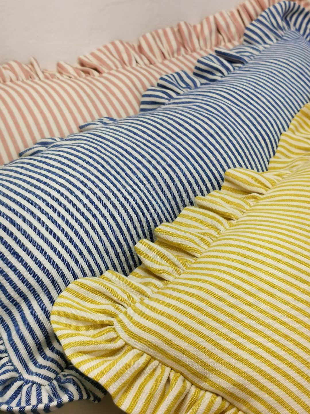 Our New Launch Luxurious Linen Extra Long Striped Large Ruffled Lumbar Rectangle Handmade in Indi... | Etsy (US)