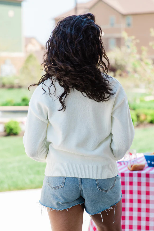 My Team Ivory and Navy USA Sweater | Pink Lily