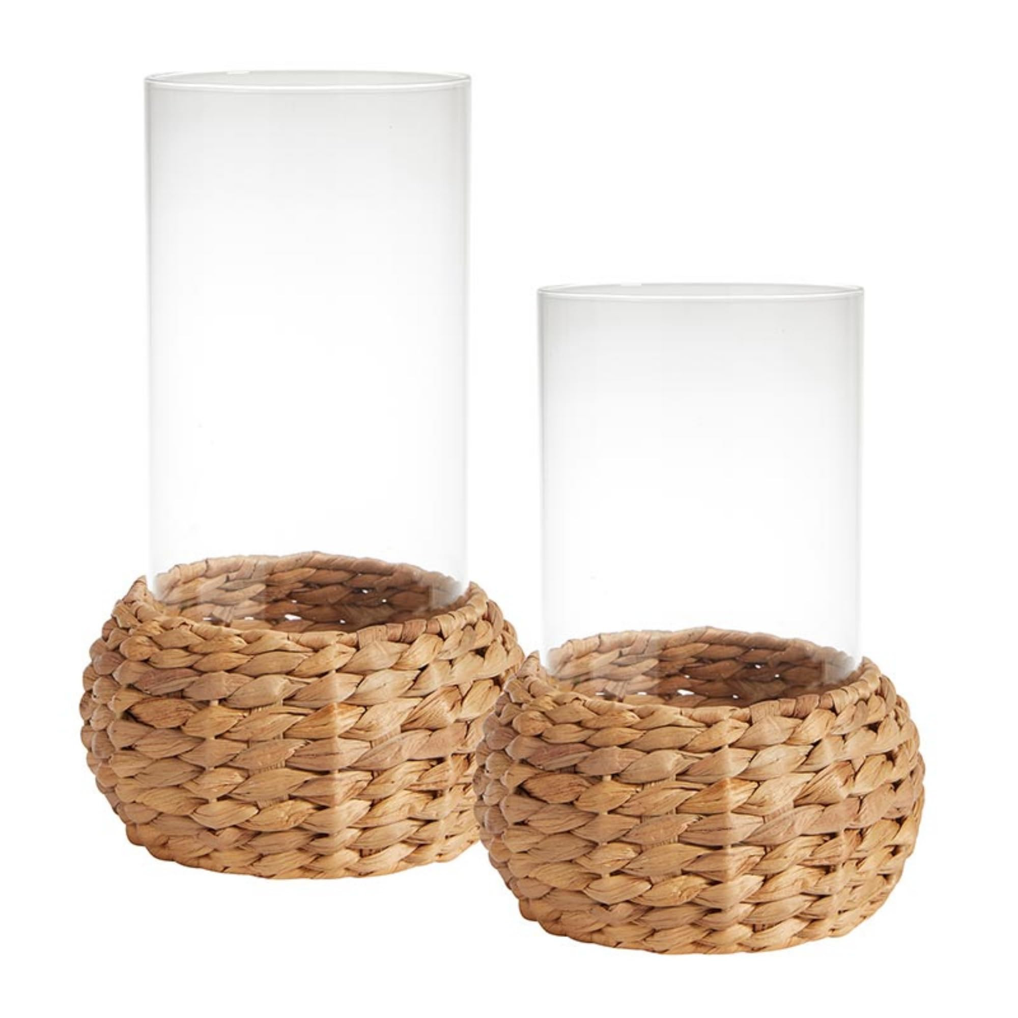 47th & Main Glass Hurricane Candle Holder Woven Pillar Candleholder, Set of 2, Seagrass | Amazon (US)