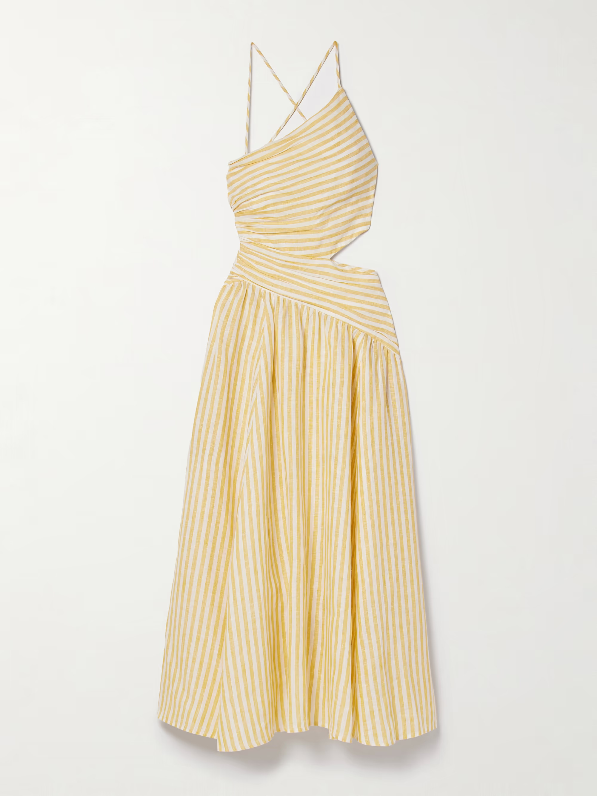 Cascadian cutout ruched striped linen midi dress | NET-A-PORTER (US)