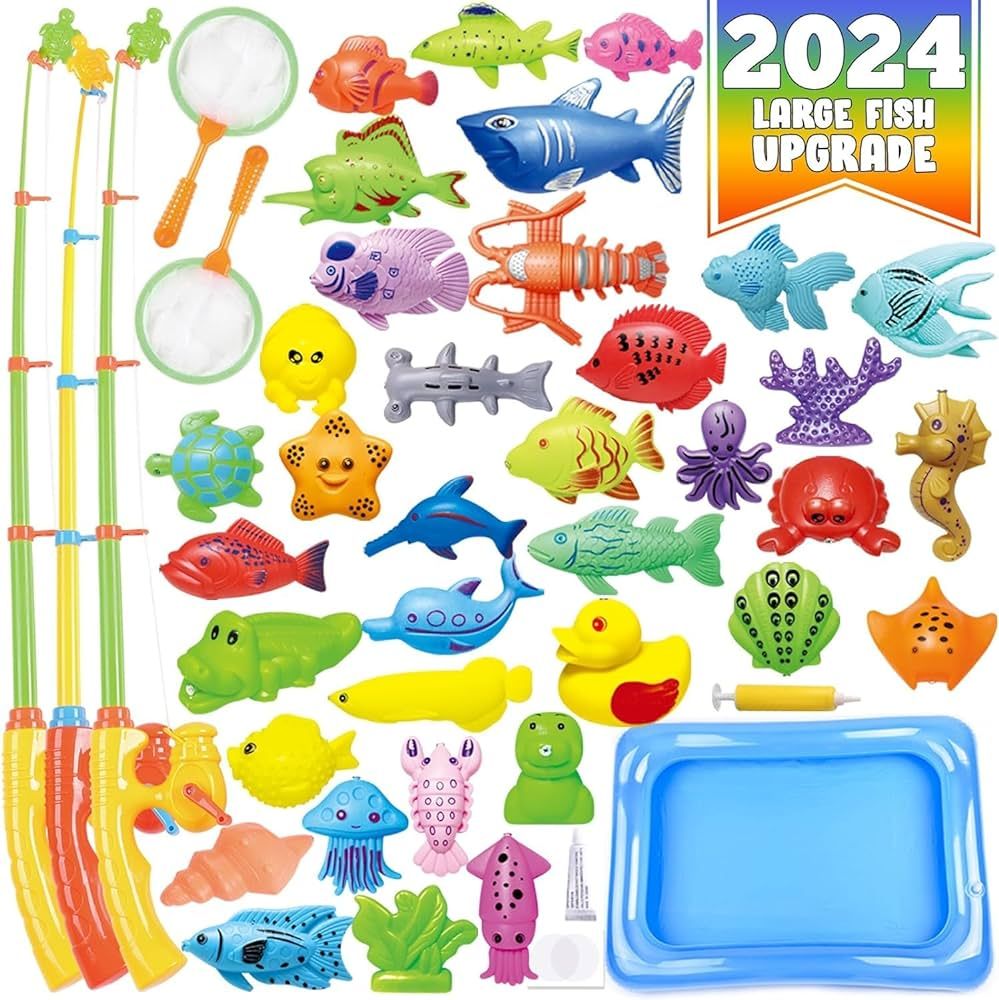 CozyBomB™ Kids Pool Fishing Toys Games | Summer Magnetic Floating Toy Magnet Pole Rod Fish Net ... | Amazon (US)