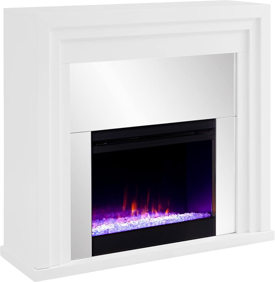 SEI Furniture Stadderly Mirrored Color Changing Electric Fireplace, White, Silver | Amazon (US)