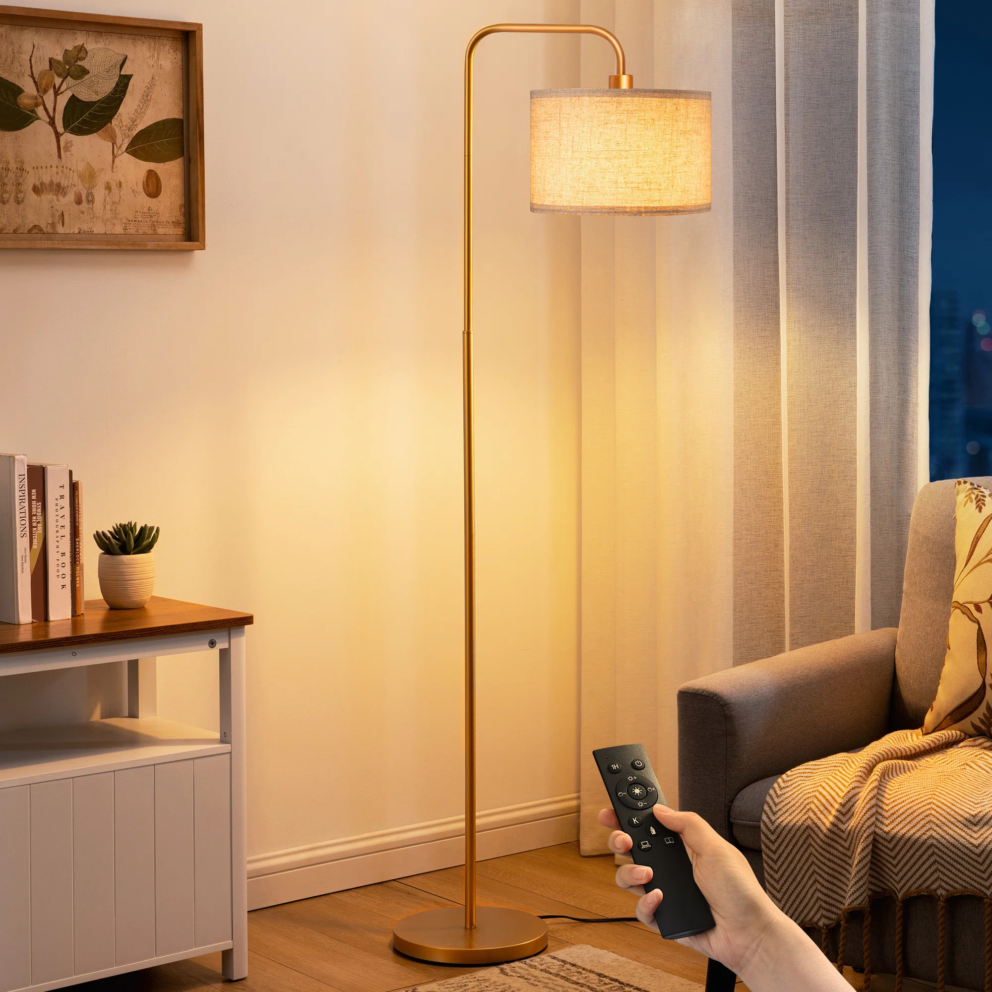 Ellingsworth 63'' Arched/Arc Floor Lamp with Dimmable Bulb and Remote Control | Wayfair North America