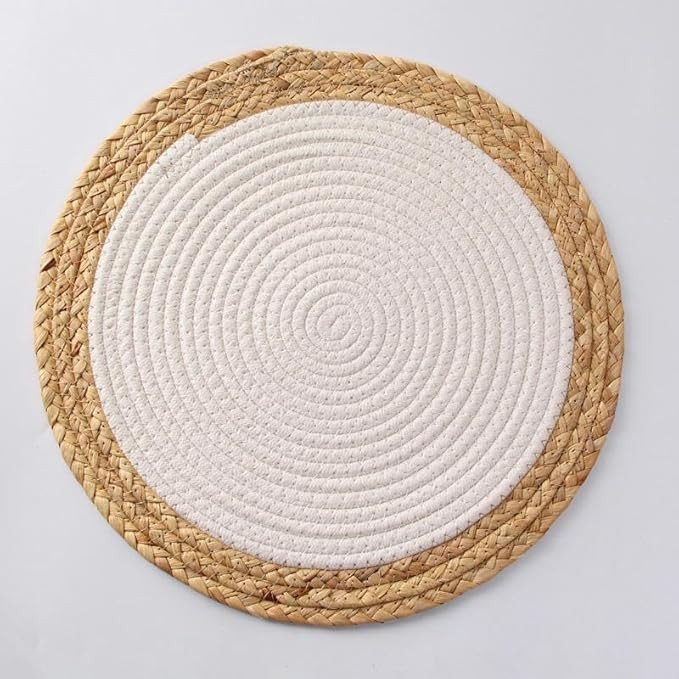 Placemats 20/24/30/36cm Round Woven Placemats, Handmade by Braided Natural Jute with White Cotton... | Amazon (CA)