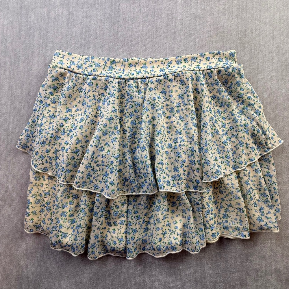 Altar'd State Blue Floral Tiered Ruffle Mini Skirt Cream Size M G1200Y313JD | Poshmark