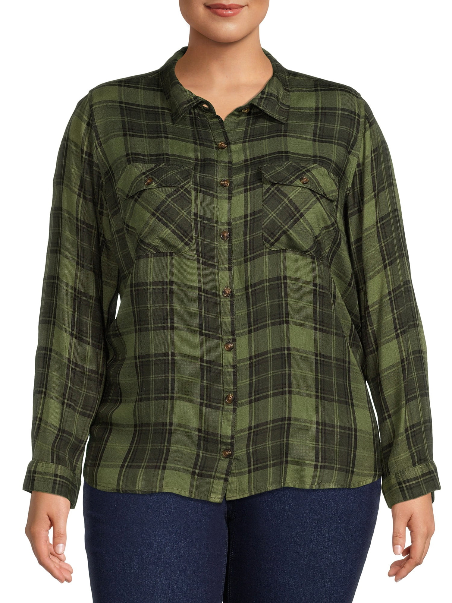 Terra & Sky Women's Plus Size Button-Up Shirt with Long Sleeves | Walmart (US)