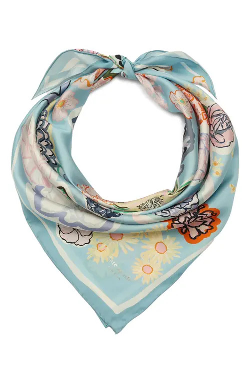 Kate Spade New York garden floral silk square scarf in Blue Multi at Nordstrom | Nordstrom